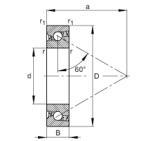 推力角接觸球軸承 BSB030062-2RS-T, 單向，接觸角 a = 60°，限制公差，兩側(cè)唇密封
