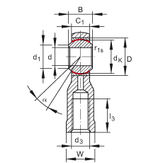 桿端軸承 GIKSR12-PS, 根據(jù) DIN ISO 12 240-4 標準，特種鋼材料，帶右旋內(nèi)螺紋，免維護