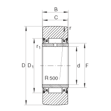支撐型滾輪 NA2204-2RSR, 無軸向引導(dǎo)，兩側(cè)唇密封