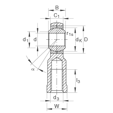 桿端軸承 GIKL14-PB, 根據(jù) DIN ISO 12 240-4 標(biāo)準(zhǔn)，帶左旋內(nèi)螺紋，需維護(hù)