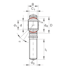 桿端軸承 GAKL6-PW, 根據(jù) DIN ISO 12 240-4 標(biāo)準(zhǔn)，帶左旋外螺紋，需維護(hù)