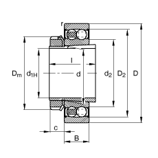 自調(diào)心球軸承 2207-K-2RS-TVH-C3 + H307, 根據(jù) DIN 630 和 DIN 5415 標(biāo)準(zhǔn)的主要尺寸, 帶錐孔和緊定套，兩側(cè)唇密封
