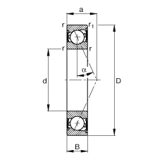 主軸軸承 B7210-E-2RSD-T-P4S, 調(diào)節(jié)，成對(duì)安裝，接觸角 α = 25°，兩側(cè)唇密封，非接觸，限制公差