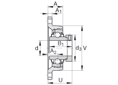 軸承座單元 RCJT3/4, 對角法蘭軸承座單元，鑄鐵，根據(jù) ABMA 15 - 1991, ABMA 14 - 1991, ISO3228 帶有偏心緊定環(huán)，R型密封，英制